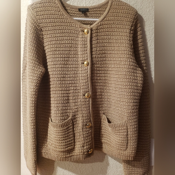Talbots Sweaters - Talbots Tan Crochet Knit Cardigan with Gold Buttons